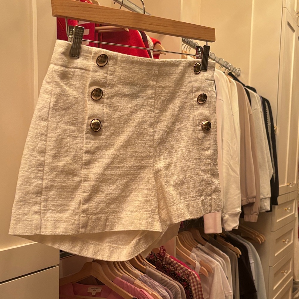 Ann Taylor Cream High Waist Button Shorts